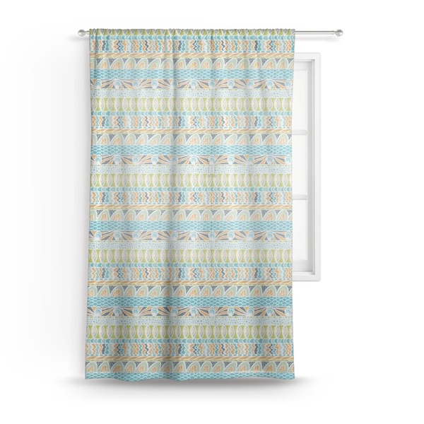 Custom Abstract Teal Stripes Sheer Curtain - 50"x84"