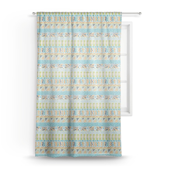 Custom Abstract Teal Stripes Sheer Curtain