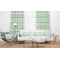 Abstract Teal Stripes Sheer and Custom Curtains in Room with Matching Pillows