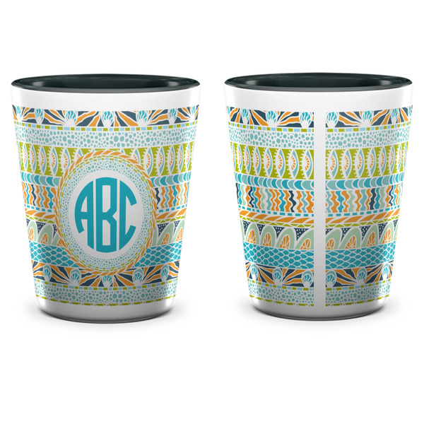 Abstract Teal Stripes Shot Glass - Two Tone - APPROVAL