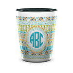 Abstract Teal Stripes Ceramic Shot Glass - 1.5 oz - Two Tone - Set of 4 (Personalized)