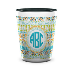 Abstract Teal Stripes Ceramic Shot Glass - 1.5 oz - Two Tone - Single (Personalized)