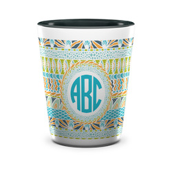 Abstract Teal Stripes Ceramic Shot Glass - 1.5 oz - Two Tone - Set of 4 (Personalized)