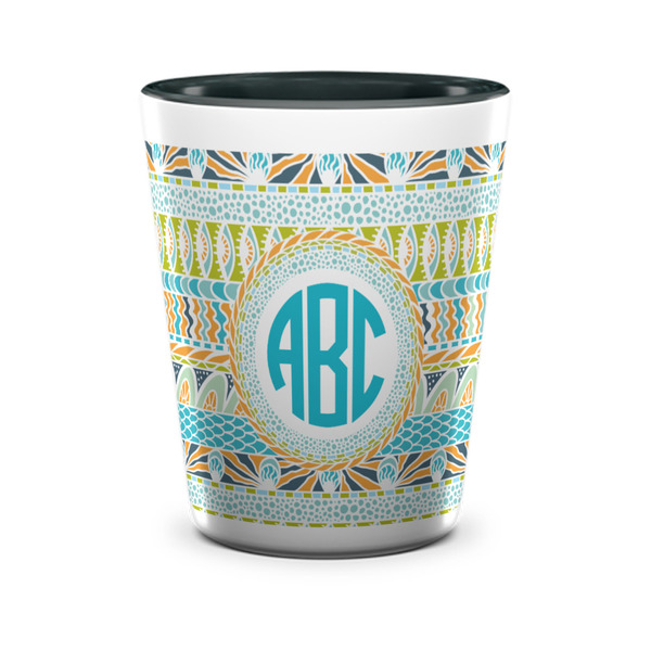 Custom Abstract Teal Stripes Ceramic Shot Glass - 1.5 oz - Two Tone - Single (Personalized)