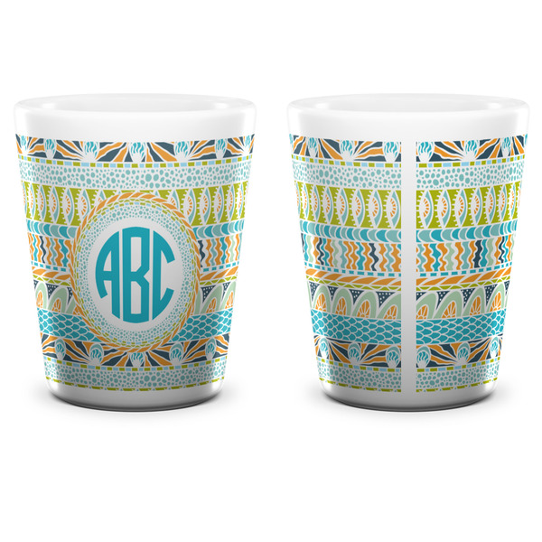 Abstract Teal Stripes Shot Glass - White - APPROVAL