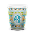 Abstract Teal Stripes Ceramic Shot Glass - 1.5 oz - White - Set of 4 (Personalized)