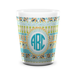 Abstract Teal Stripes Ceramic Shot Glass - 1.5 oz - White - Set of 4 (Personalized)