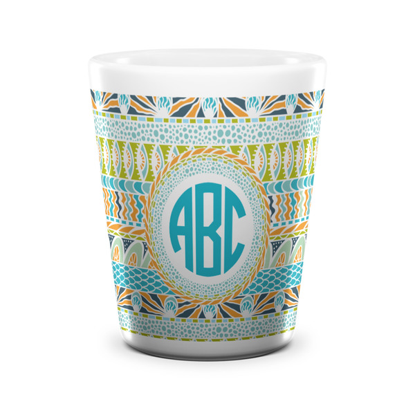 Abstract Teal Stripes Shot Glass - White - FRONT
