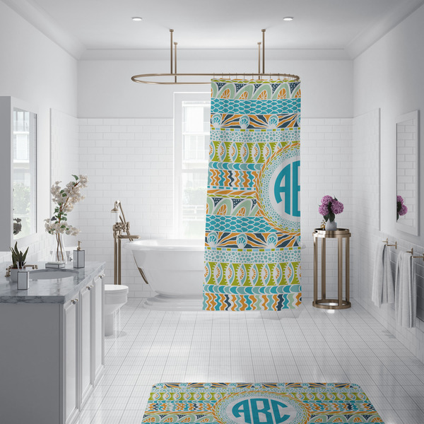 Abstract Teal Stripes Shower Curtain - 70"x83"