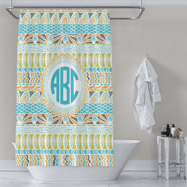 Abstract Teal Stripes Shower Curtain Lifestyle