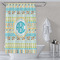 Abstract Teal Stripes Shower Curtain Lifestyle