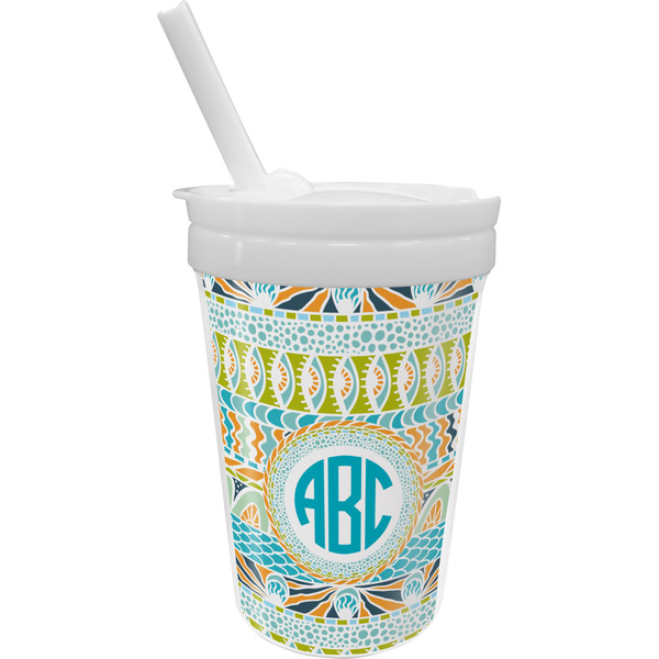 Custom Abstract Teal Stripes Sippy Cup with Straw (Personalized)