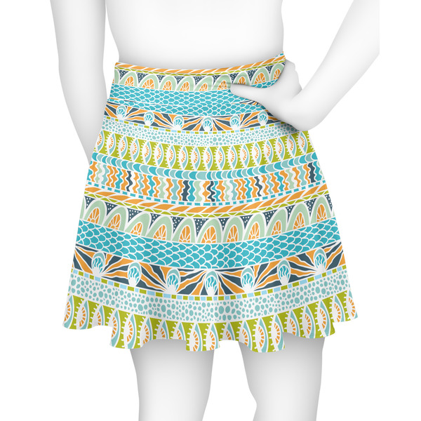 Abstract Teal Stripes Skater Skirt - Back
