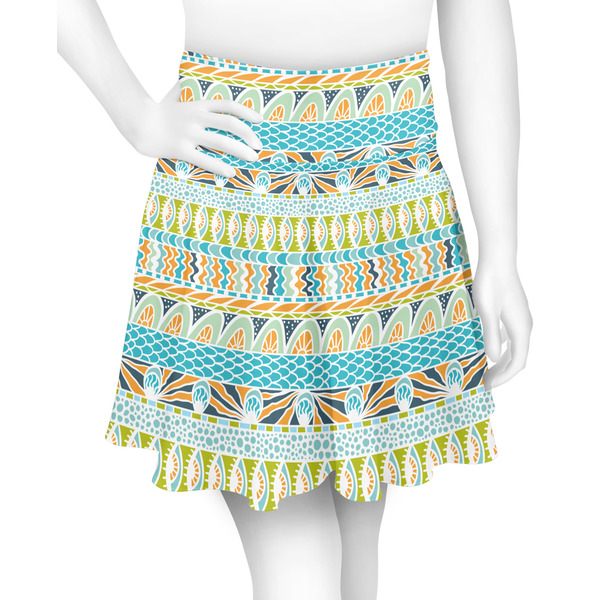 Custom Abstract Teal Stripes Skater Skirt