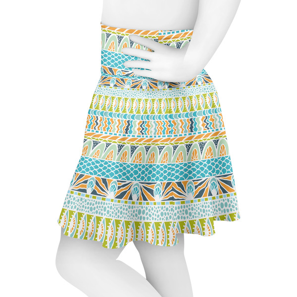 Abstract Teal Stripes Skater Skirt - Side