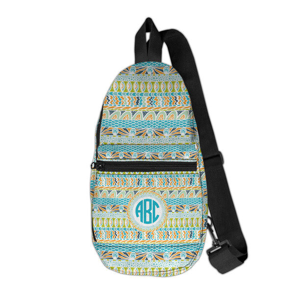 Custom Abstract Teal Stripes Sling Bag (Personalized)