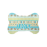 Abstract Teal Stripes Bone Shaped Dog Food Mat (Small) (Personalized)