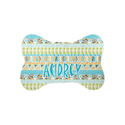 Abstract Teal Stripes Bone Shaped Dog Food Mat (Small) (Personalized)
