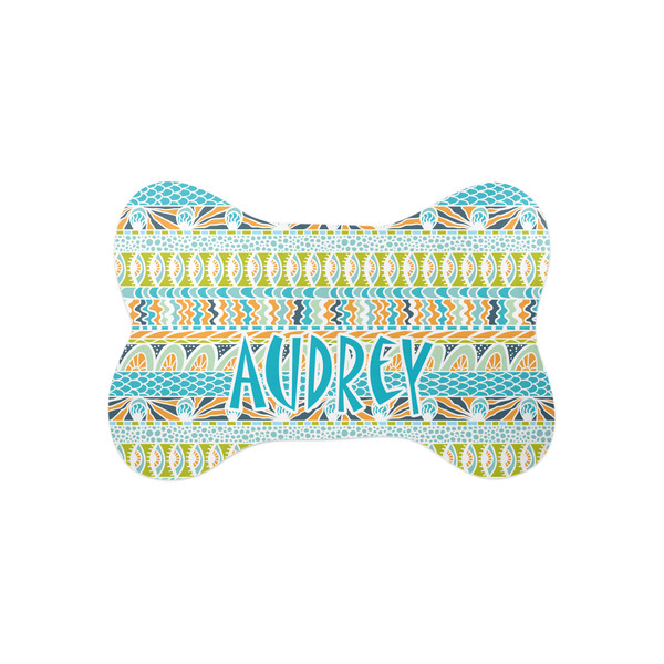Custom Abstract Teal Stripes Bone Shaped Dog Food Mat (Small) (Personalized)