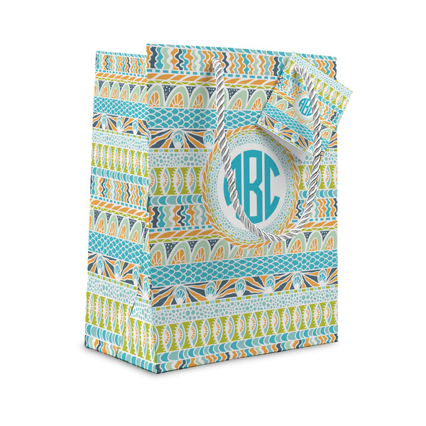 Custom Abstract Teal Stripes Small Gift Bag (Personalized)