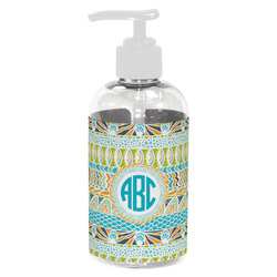 Abstract Teal Stripes Plastic Soap / Lotion Dispenser (8 oz - Small - White) (Personalized)