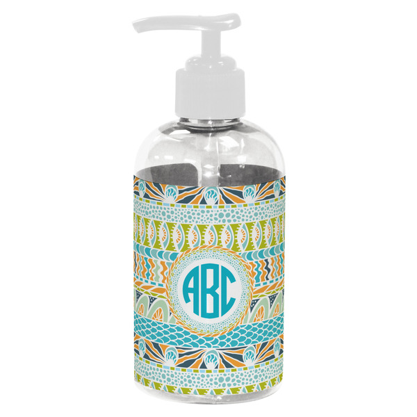 Abstract Teal Stripes Small Liquid Dispenser (8 oz) - White