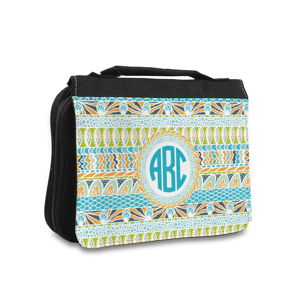 Custom Abstract Teal Stripes Toiletry Bag - Small (Personalized)