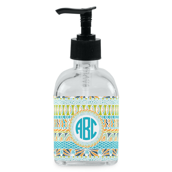 Custom Abstract Teal Stripes Glass Soap & Lotion Bottle - Single Bottle (Personalized)