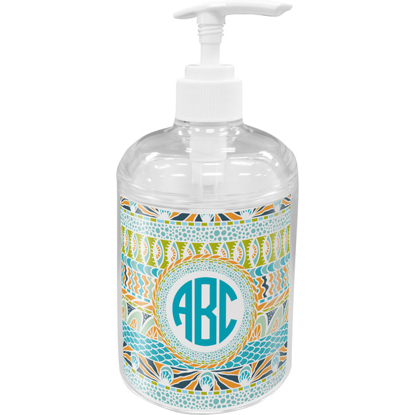 Custom Abstract Teal Stripes Acrylic Soap & Lotion Bottle (Personalized)