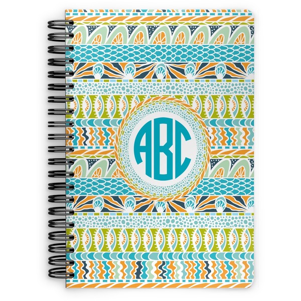 Custom Abstract Teal Stripes Spiral Notebook - 7x10 w/ Monogram