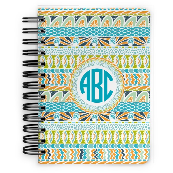 Custom Abstract Teal Stripes Spiral Notebook - 5x7 w/ Monogram