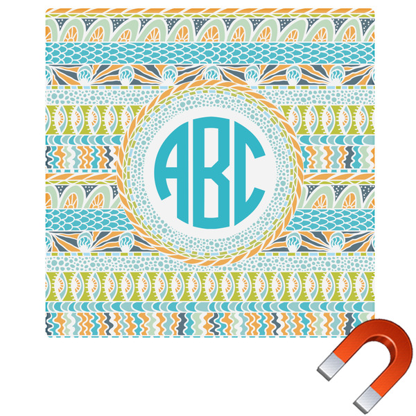 Custom Abstract Teal Stripes Square Car Magnet - 10" (Personalized)