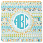 Abstract Teal Stripes Square Rubber Backed Coaster (Personalized)