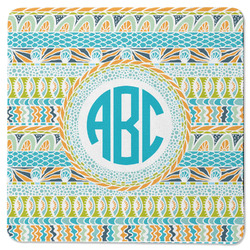 Abstract Teal Stripes Square Rubber Backed Coaster (Personalized)