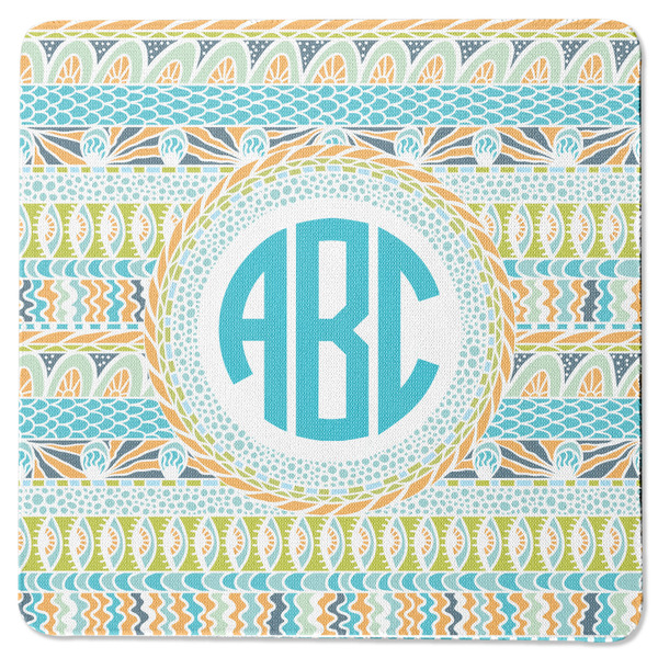 Custom Abstract Teal Stripes Square Rubber Backed Coaster (Personalized)