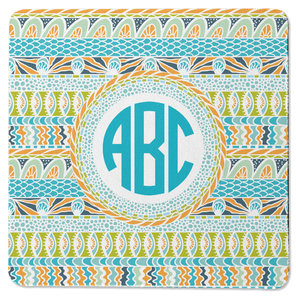 Abstract Teal Stripes Square Coaster Rubber Back - Single