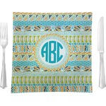 Abstract Teal Stripes 9.5" Glass Square Lunch / Dinner Plate- Single or Set of 4 (Personalized)