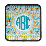 Abstract Teal Stripes Iron On Square Patch w/ Monogram