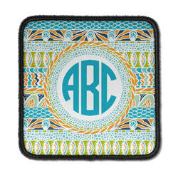 Abstract Teal Stripes Iron On Square Patch w/ Monogram