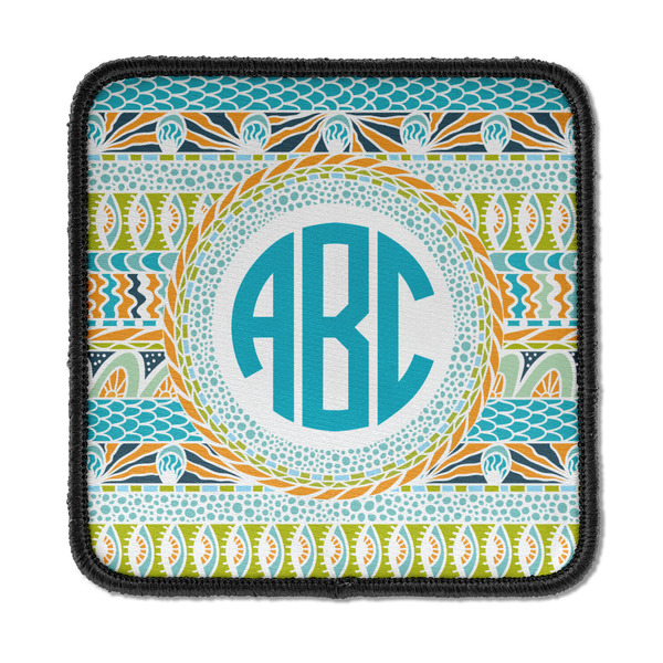 Custom Abstract Teal Stripes Iron On Square Patch w/ Monogram
