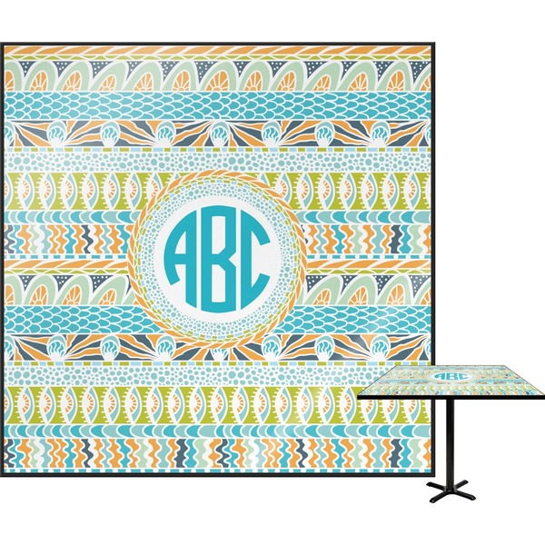 Custom Abstract Teal Stripes Square Table Top (Personalized)
