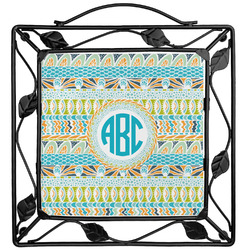 Abstract Teal Stripes Square Trivet (Personalized)