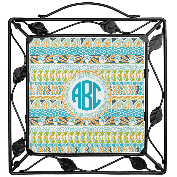 Custom Abstract Teal Stripes Square Trivet (Personalized)