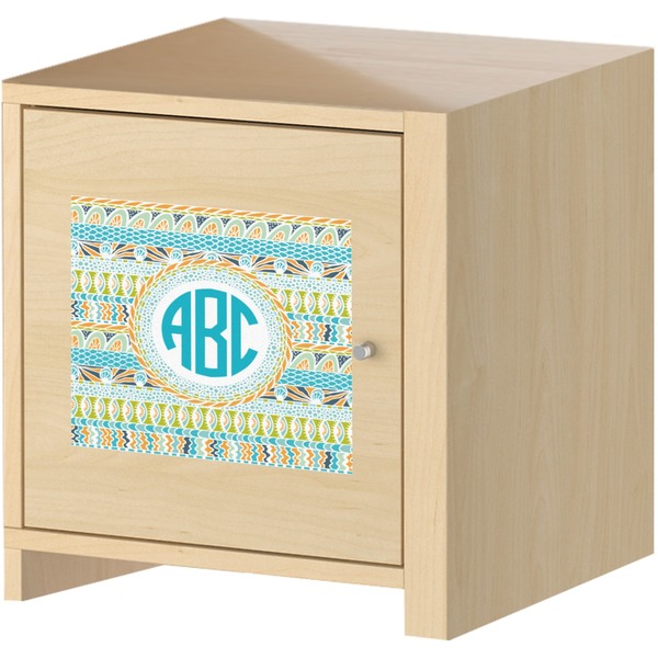 Abstract Teal Stripes Square Wall Decal on Wooden Cabinet