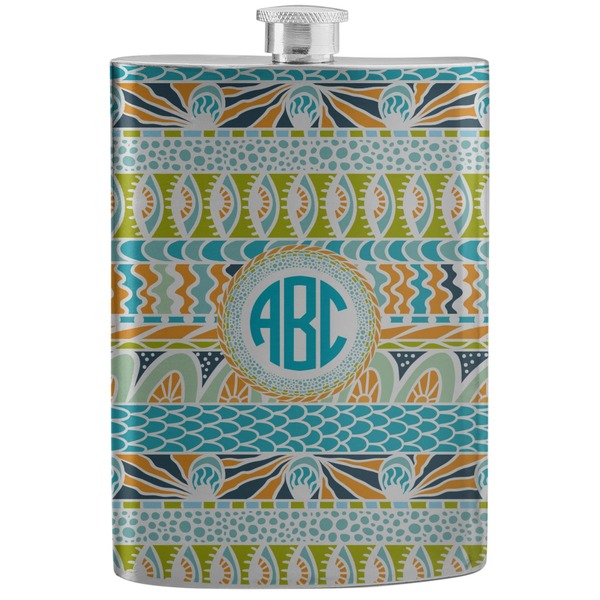 Custom Abstract Teal Stripes Stainless Steel Flask (Personalized)