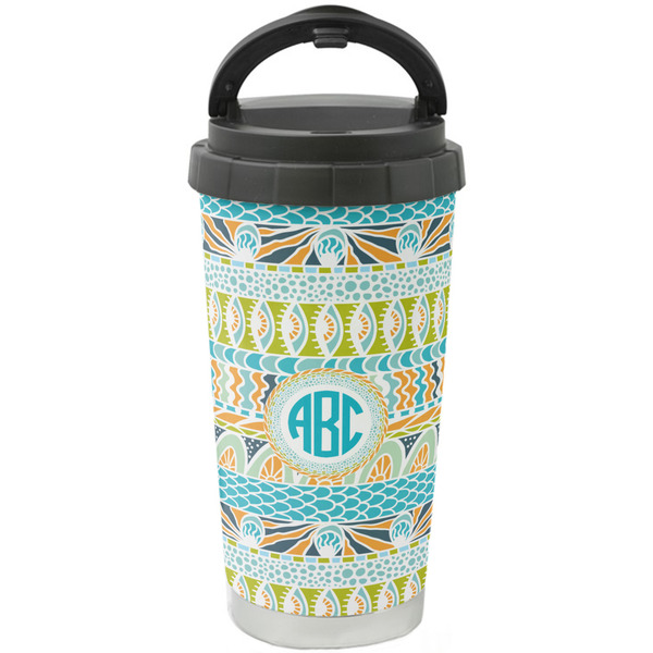 Custom Abstract Teal Stripes Stainless Steel Coffee Tumbler (Personalized)