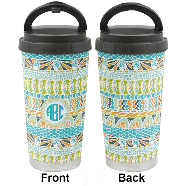 Abstract Teal Stripes Stainless Steel Travel Cup - Apvl