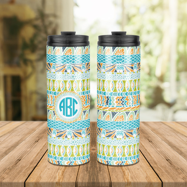 Abstract Teal Stripes Stainless Steel Tumbler - Lifestyle