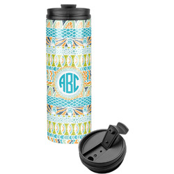 Abstract Teal Stripes Stainless Steel Skinny Tumbler (Personalized)