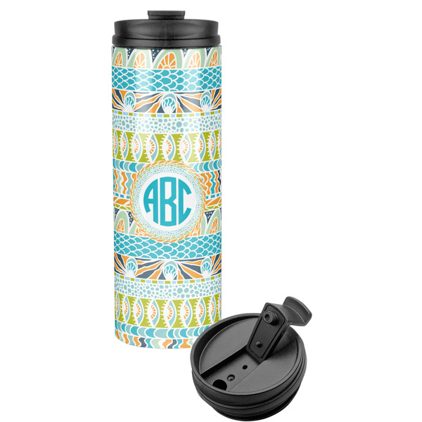 Custom Abstract Teal Stripes Stainless Steel Skinny Tumbler (Personalized)